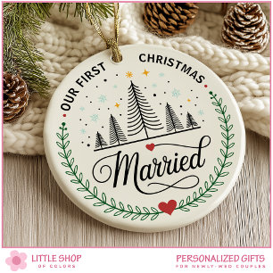 Our First Christmas Married Customizable Photo Ceramic Ornament