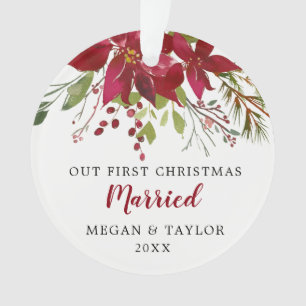 Our First Christmas Married Floral Ornament