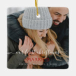 Our First Christmas Married Hand Lettered Photo Ceramic Ornament<br><div class="desc">Our First Christmas Married Couple Hand Lettered Photo Template Ornament with your name and picture makes a perfect Personalized Christmas Gift for newlyweds after their wedding. This modern and elegant photo Christmas ornament makes a great gift for a grandma,  grandpa,  mom or dad.</div>