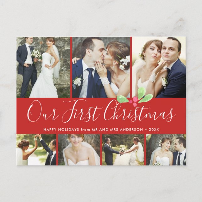 Our First Christmas Married Holiday 7Photo Collage Postcard (Front)