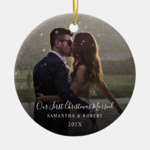 Our First Christmas Married Keepsake Photo Ceramic Ornament