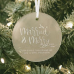 Our First Christmas Married Merry Neutral beige Glass Ornament<br><div class="desc">The ornaments that tend to always make it up on our tree are the ones that are personalized Customize this ornament to remember your first Christmas as Mr. and Mrs. for years to come. Neutral earth tone,  contemporary colour on glass. see other options.</div>