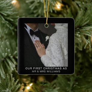 Our First Christmas Married Minimalist Mr and Mrs Ceramic Ornament