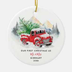 Our First Christmas Married Modern Custom Ceramic Ornament