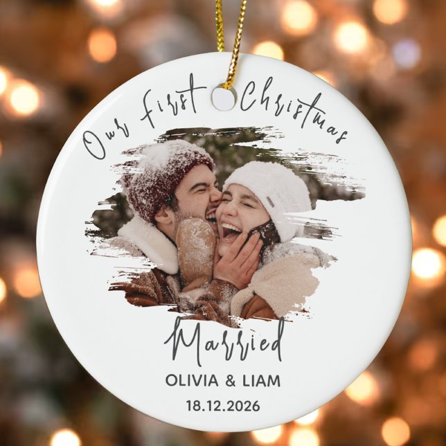 Our First Christmas Married Personalized Newlyweds Ceramic Ornament (Creator Uploaded)