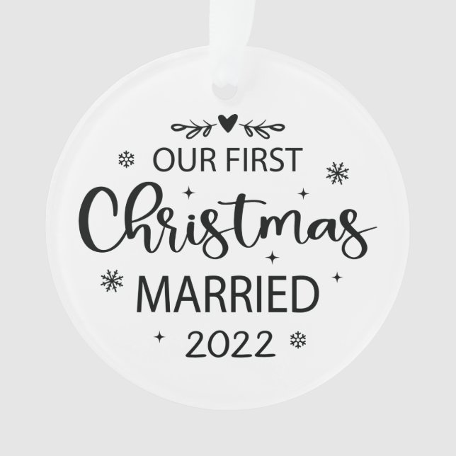 Our First Christmas Married Personalized Photo Ornament (Front)