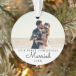 Our First Christmas Married Personalized Picture Ornament<br><div class="desc">Celebrate the joy of your first Christmas as a married couple with our Our First Christmas Married Personalized Picture Ornament. This modern, minimalist ornament features a clean and simple design, perfect for couples who appreciate understated elegance. Customizable with a favourite wedding photo and personalized with “Mr. & Mrs.” or your...</div>