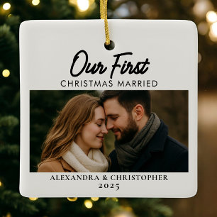 Our First Christmas Married Photo  Ceramic Ornament