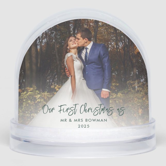 Our First Christmas Married Photos Modern Snowglobe (Front)