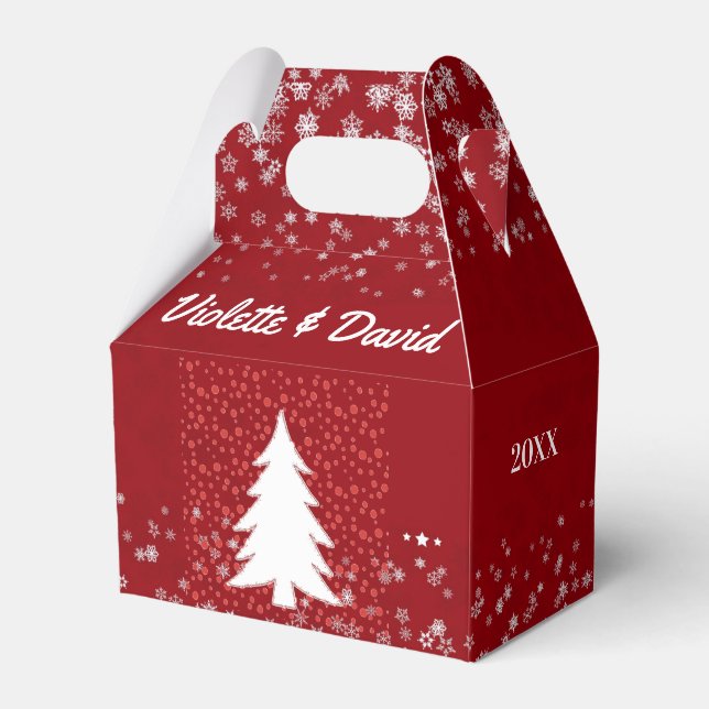  Our First Christmas Married Red Elegant Tree  Favor Box (Front Side)
