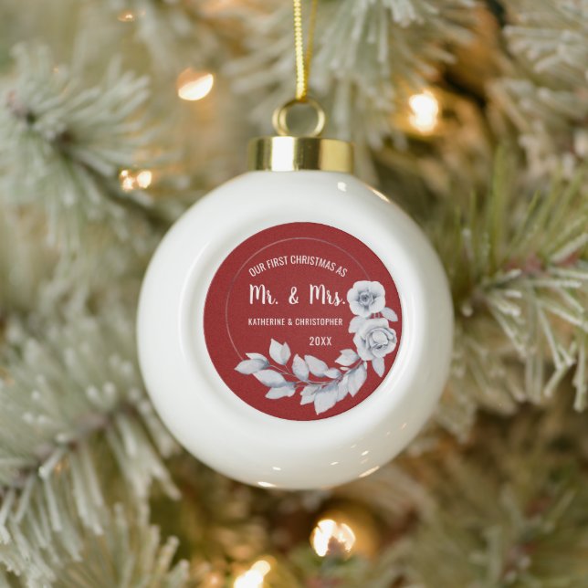 Our First Christmas Married | Silver Rose Ornament (Tree)
