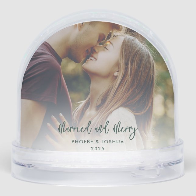 Our First Christmas Married Wedding Photos Custom Snowglobe (Back)