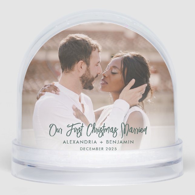 Our First Christmas Married Wedding Photos Script Snowglobe (Front)