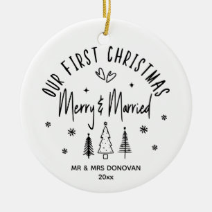 Our First Christmas Merry & Married Holiday Ceramic Ornament