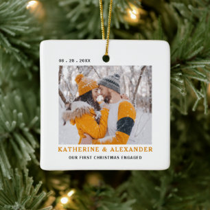 Our First Christmas Minimal Elegant Modern Photo  Ceramic Ornament