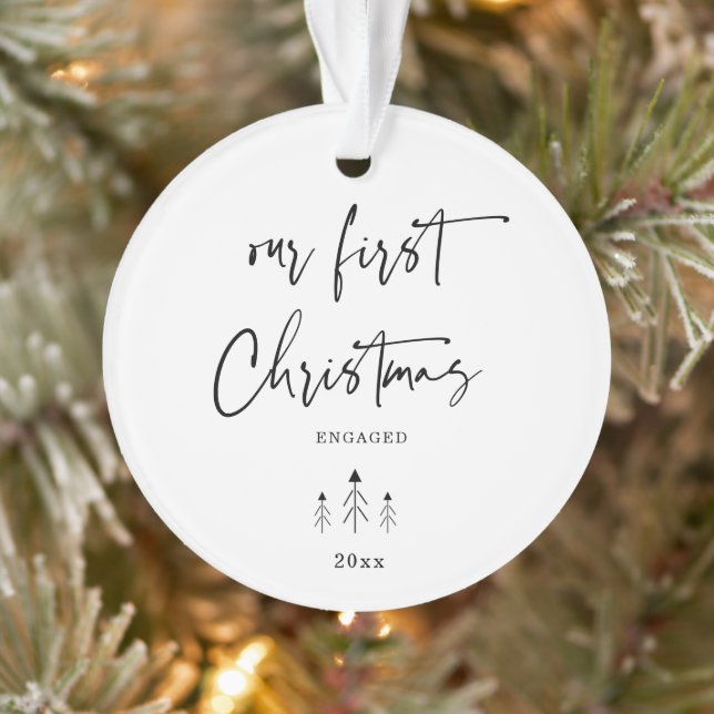 Our First Christmas Minimal Engagement Photo Gift Ornament (Tree)