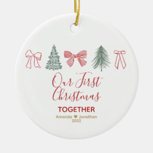 Our First Christmas Minimalist Bow & Tree Ceramic Ornament