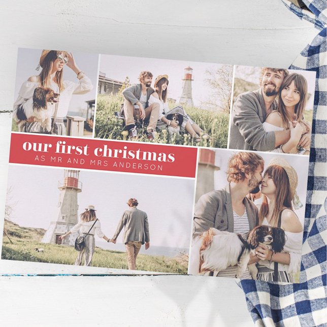 Our First Christmas Modern Photo Collage Christmas Holiday Card (Creator Uploaded)