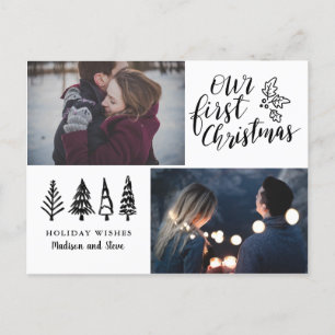 Our First Christmas   Modern   Two Holiday Photo Postcard