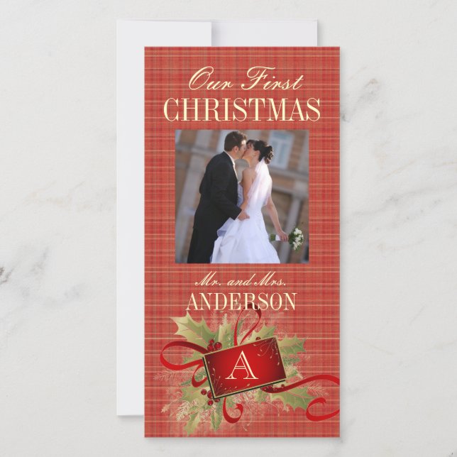 Our First Christmas Monogram Wedding Photo Cards (Front)