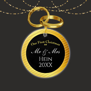 Our First Christmas Mr and Mrs Classy Gold Ceramic Ornament