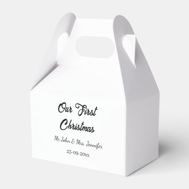 Our first Christmas Mr and Mrs couple name date Favor Box (Front Side)