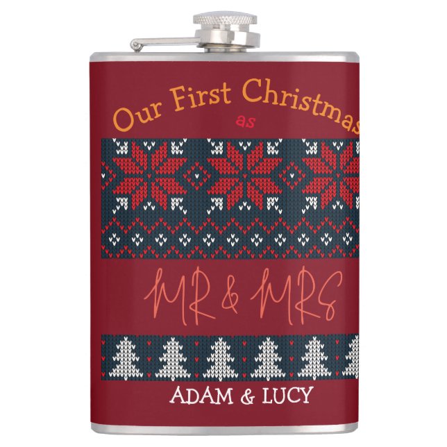 Our first Christmas Mr. and Mrs. /Couple newlywed  Hip Flask (Front)