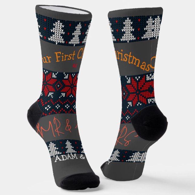 Our first Christmas Mr and Mrs / Couple newlywed  Socks (Angled)