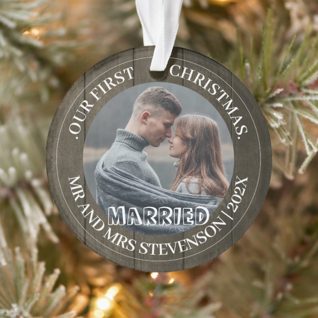 Our first Christmas Mr. and Mrs. elegant 2 Photo Ornament (Tree)