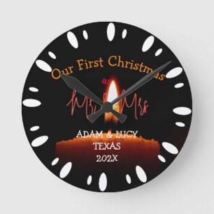 Our first Christmas Mr. and Mrs. newlywed Candle Round Clock