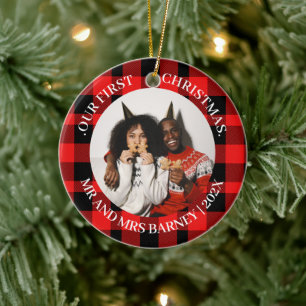 Our first Christmas Mr. and Mrs. newlywed elegant Ceramic Ornament