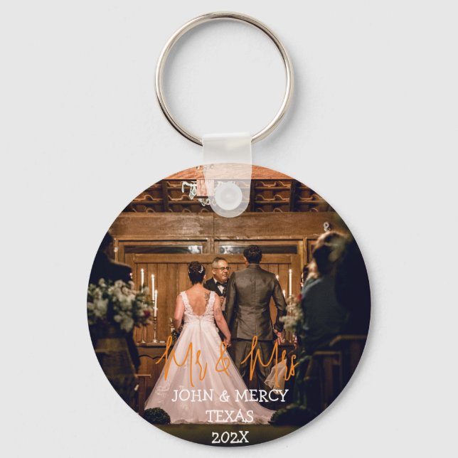 Our first Christmas Mr. and Mrs. newlywed elegant  Keychain (Front)