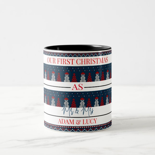 Our first Christmas Mr and Mrs | newlywed  Two-Tone Coffee Mug (Center)