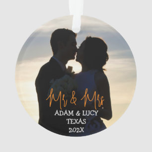 Our first Christmas Mr. and Mrs. newlywed wood  Ornament