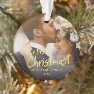 Our First Christmas Mr and Mrs Photo Wedding Ornament