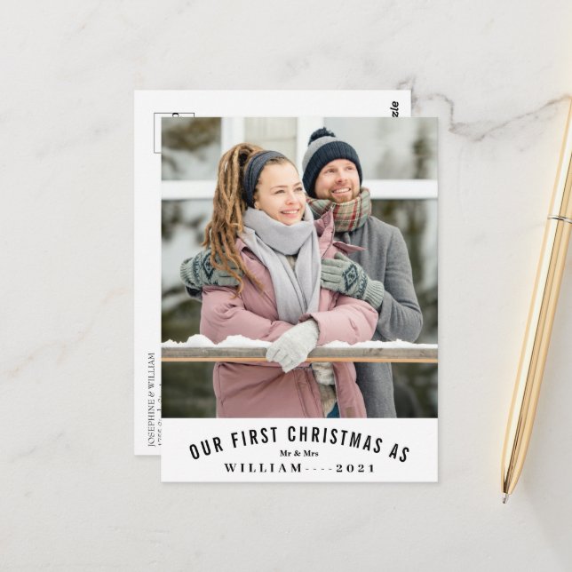 Our First Christmas Mr And Mrs Wedding Photo Postcard (Front/Back In Situ)