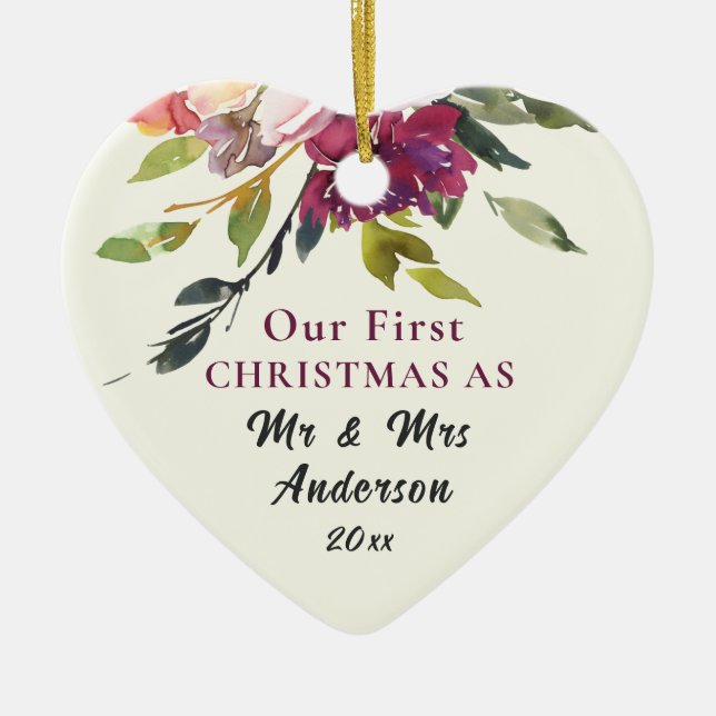 Our First Christmas Mr & Mrs Bible Verse Christmas Ceramic Ornament (Front)