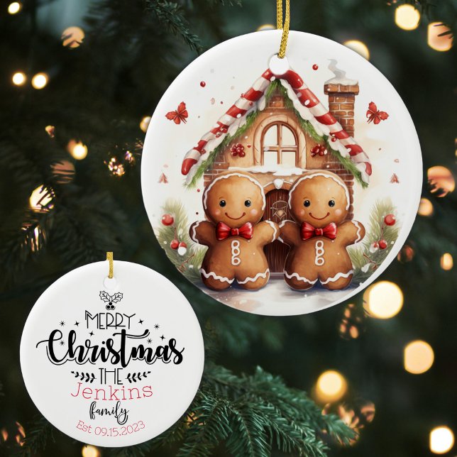 Our First Christmas Mr & Mrs Classic Ginger Bread Ceramic Ornament (Creator Uploaded)