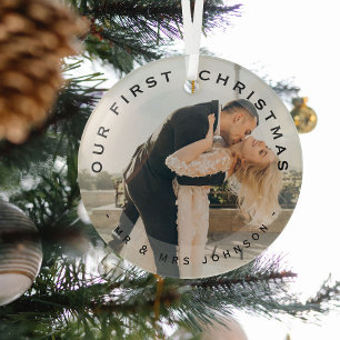 Our First Christmas Mr & Mrs Couple Photo Glass Or Ornament