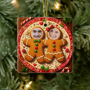 Our First Christmas Mr & Mrs Fun Gingerbread Photo Ceramic Ornament
