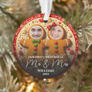 Our First Christmas Mr & Mrs Fun Gingerbread Photo Ornament
