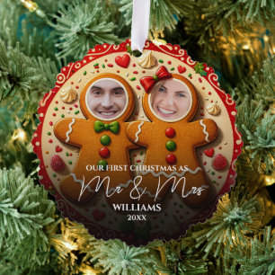 Our First Christmas Mr & Mrs Fun Gingerbread Photo Ornament Card