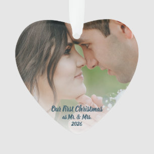 Our First Christmas Mr & Mrs Heart Photo Keepsake  Ornament