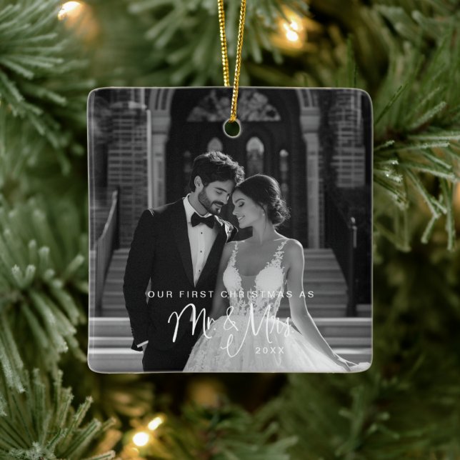 Our First Christmas Mr & Mrs Photo Ceramic Ornament (Tree)