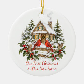Our First Christmas New Home Red Cardinal Custom Ceramic Ornament