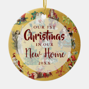 Our First Christmas New Home Vintage Retro Gold Ceramic Ornament