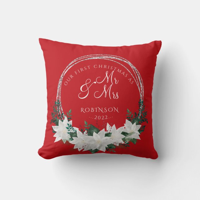 Our First Christmas Newlywed Christmas  Throw Pillow (Front)