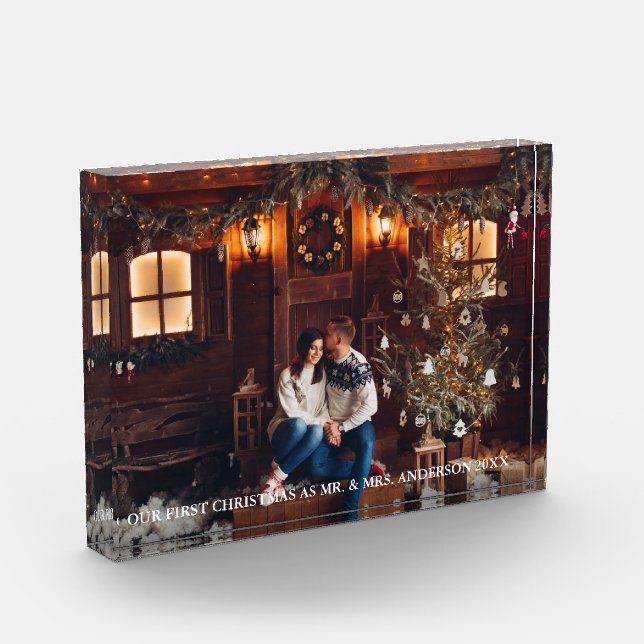 Our First Christmas Newlywed Couple Photo Block (Left)