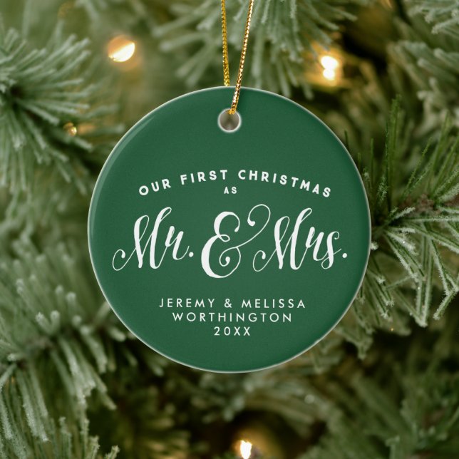Our First Christmas newlywed green photo ornament (Tree)