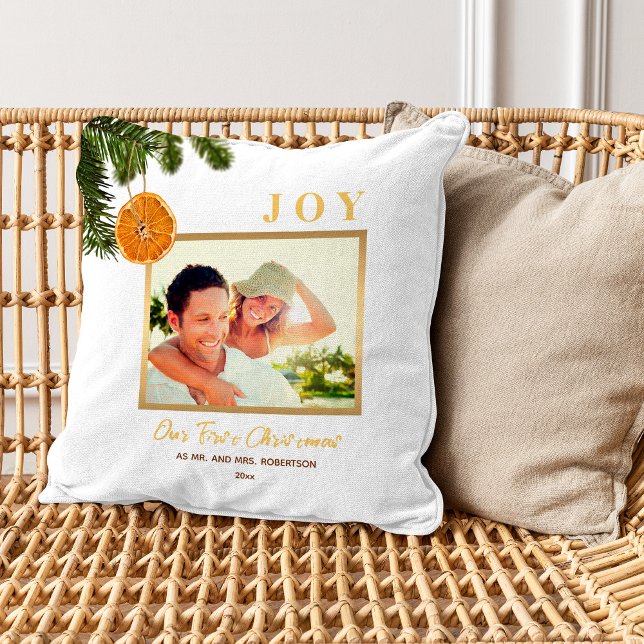 Our First Christmas Newlywed Modern Citrus Lemon Throw Pillow (Creator Uploaded)